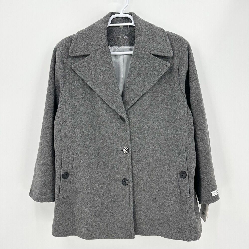 Calvin Klein Womens Coat 3X Gray Wool‎ Cashmere Blend Tailored Button Front $340